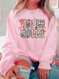 HOLLY JOLLY Women's Sweatshirt Pink Cute Holiday Graphic Print Top Dusty Pink HOLLY_JOLLY_Women_s_Sweatshirt_Pink_Cute_Holiday_Graphic_Print_Top Trendsi