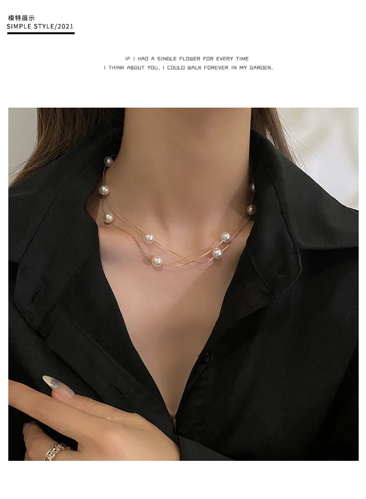 Women's Double-Layer Simulated Pearl Choker Necklace