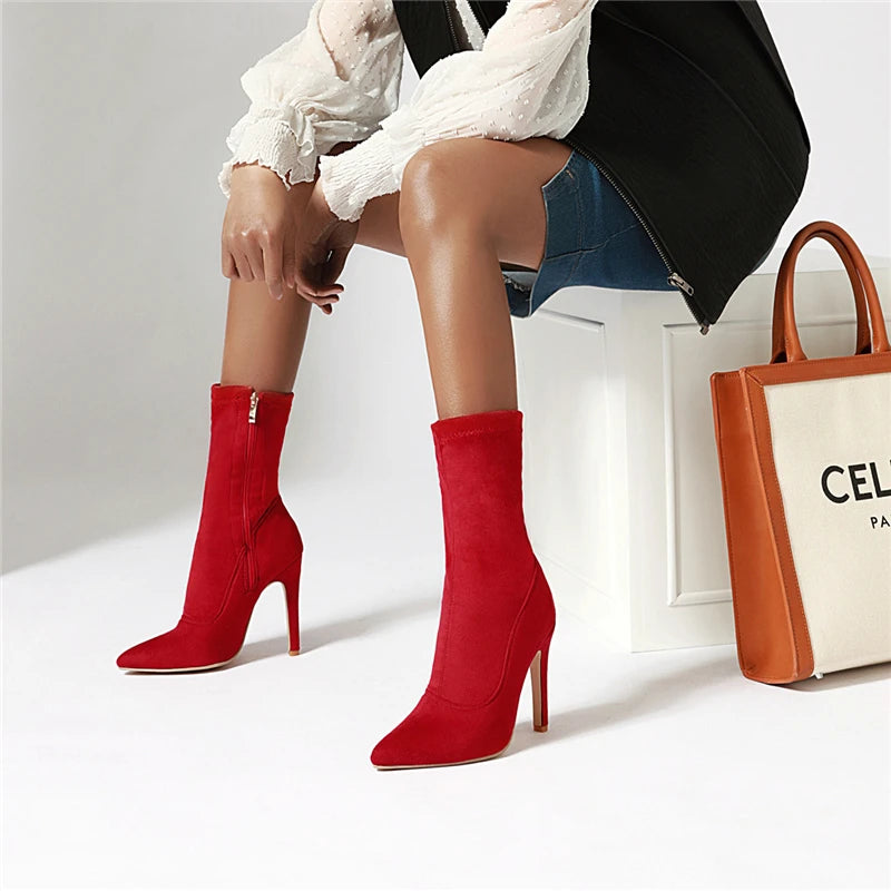 Women’s High Heel Sock Ankle Boots – Pointed Toe, Plus Size