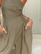 Strapless Wide-Leg Jumpsuit Casual Fashion Off Shoulder Loose Pocketed