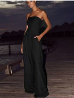 Strapless Wide-Leg Jumpsuit Casual Fashion Off Shoulder Loose Pocketed