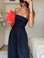 Strapless Wide-Leg Jumpsuit Casual Fashion Off Shoulder Loose Pocketed