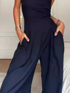 Strapless Wide-Leg Jumpsuit Casual Fashion Off Shoulder Loose Pocketed