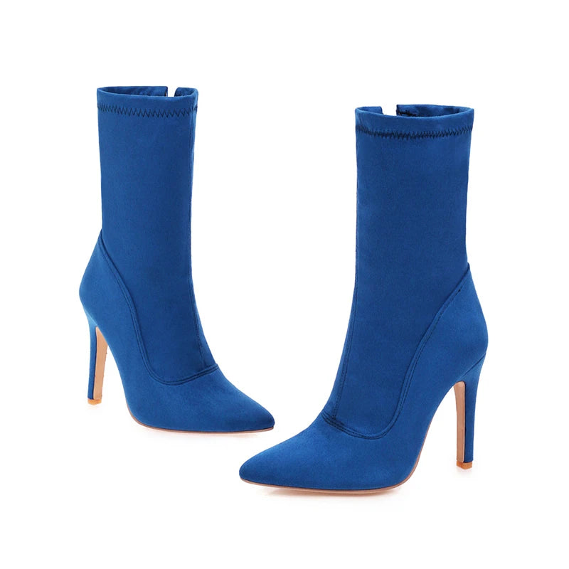 Women’s High Heel Sock Ankle Boots – Pointed Toe, Plus Size