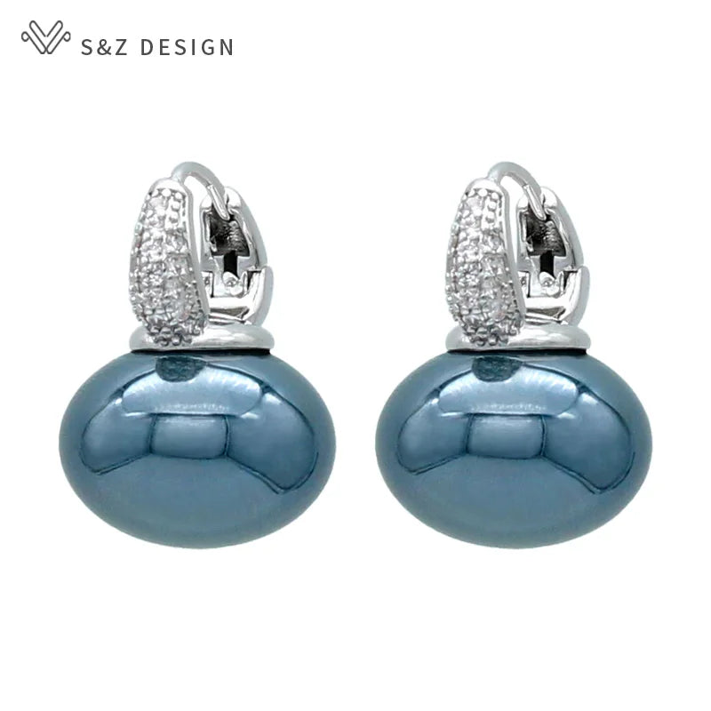 Women's Simulated Pearl Drop Earrings with Cubic Zirconia