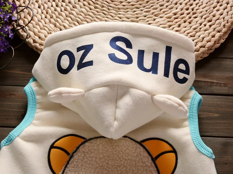 Toddler Fleece Clothing Set - Bear Hooded Vest & Pants 3PC