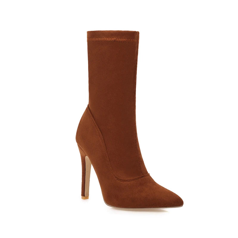 Women’s High Heel Sock Ankle Boots – Pointed Toe, Plus Size