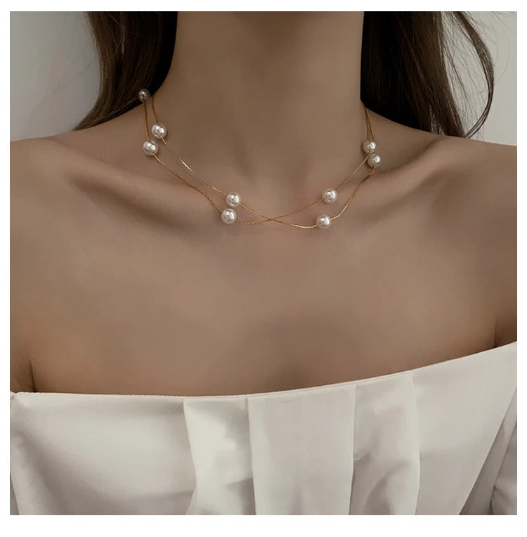 Women's Double-Layer Simulated Pearl Choker Necklace