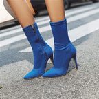 Women’s High Heel Sock Ankle Boots – Pointed Toe, Plus Size