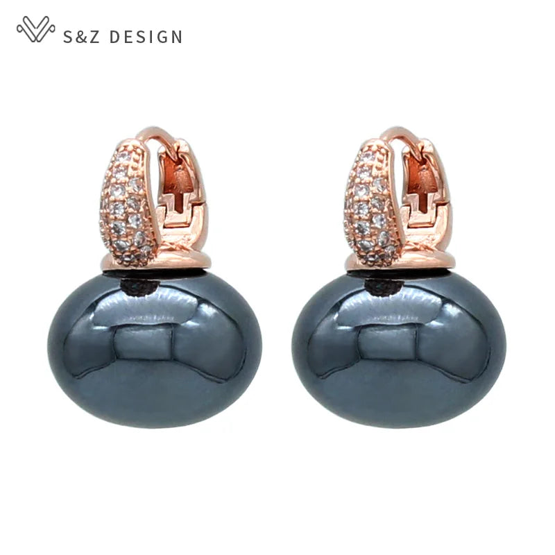 Women's Simulated Pearl Drop Earrings with Cubic Zirconia