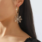 Hoop Earrings Spider Web Dangle Rhinestone Jewelry Gold onesize Hoop_Earrings_Spider_Web_Dangle_Rhinestone_Jewelry Trendsi