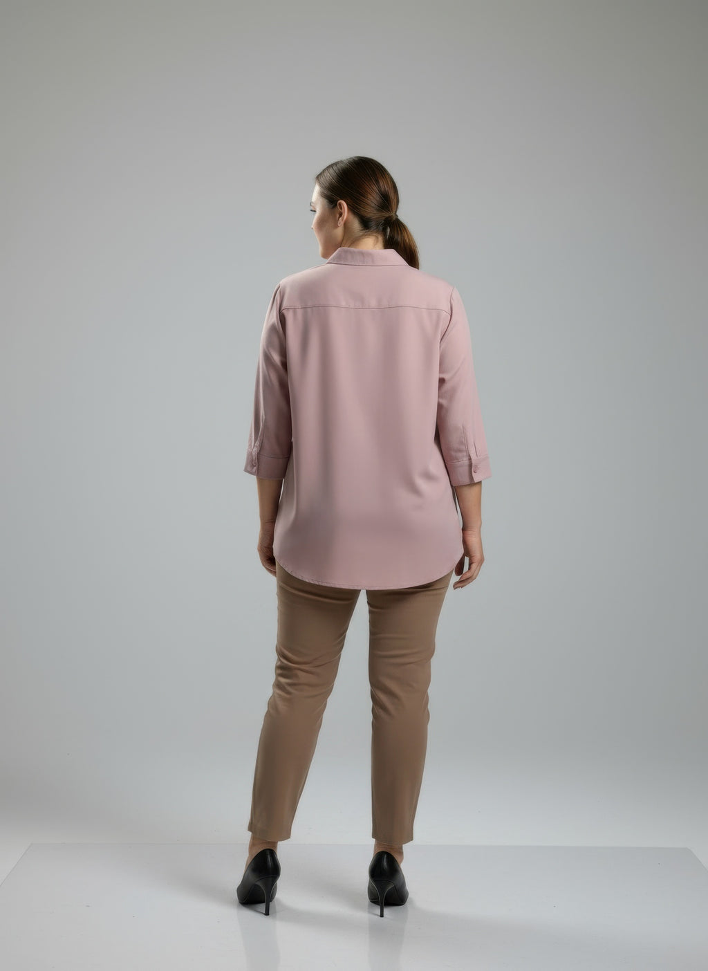 Sand Utility Plus Size Tunic Women's Sand Pink Shirt Button-up 3/4 Sleeve Top