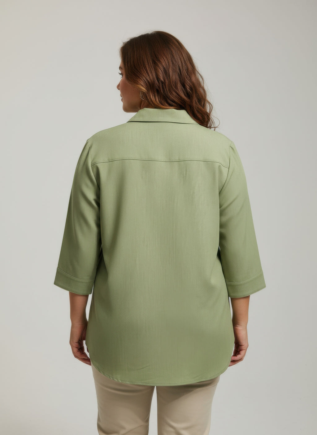 Sand Utility Plus Size Tunic Women's Olive Green Shirt Button-up 3/4 Sleeve Top