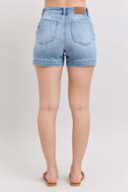 Judy Blue Denim Shorts Mid Rise Medium Wash Cotton Cutt Off Comfort Denim