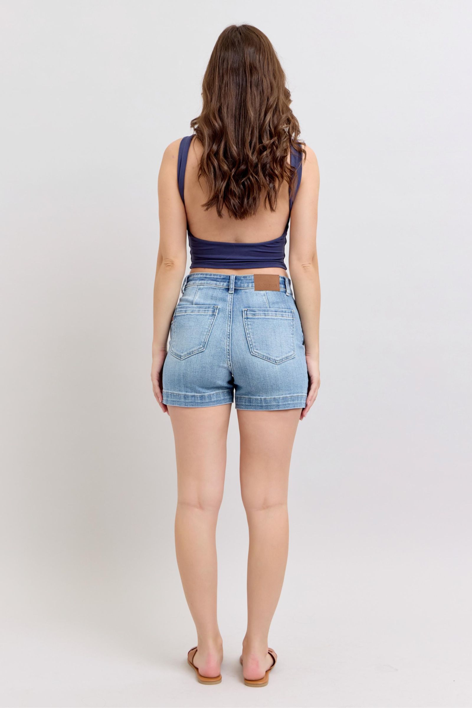 Judy Blue Denim Shorts Mid Rise Medium Wash Cotton Cutt Off Comfort Denim