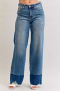 Judy Blue Column Straight Jeans Raw Hem High Waist Dark Washed Pants DK Judy_Blue_Column_Straight_Jeans_Raw_Hem_High_Waist_Dark_Washed_Pants Trendsi