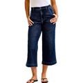 Judy Blue Cropped Jeans High Waist Wide Leg Dark Denim Wash Casual Capri Pants