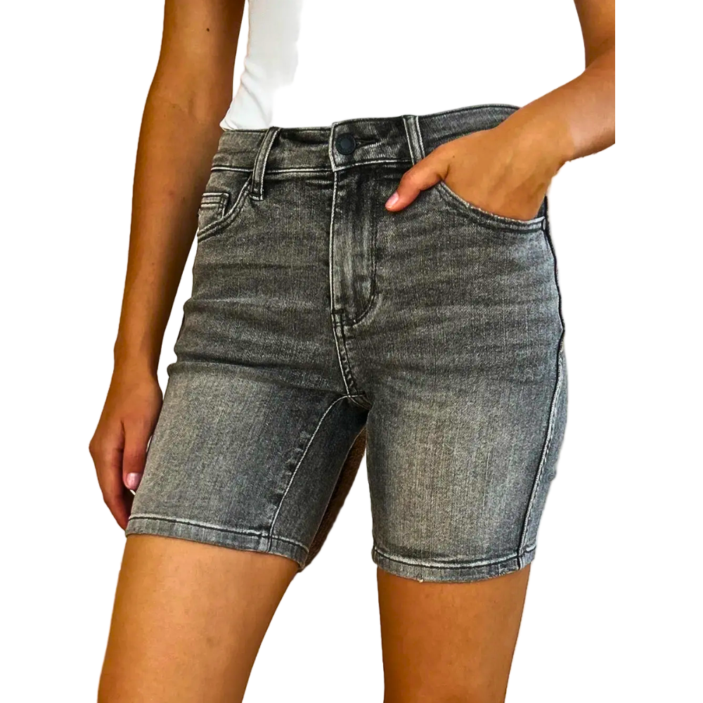 Judy Blue Denim Shorts Gray High Waist Washed Casual Jean Summer Bermuda S-3XL
