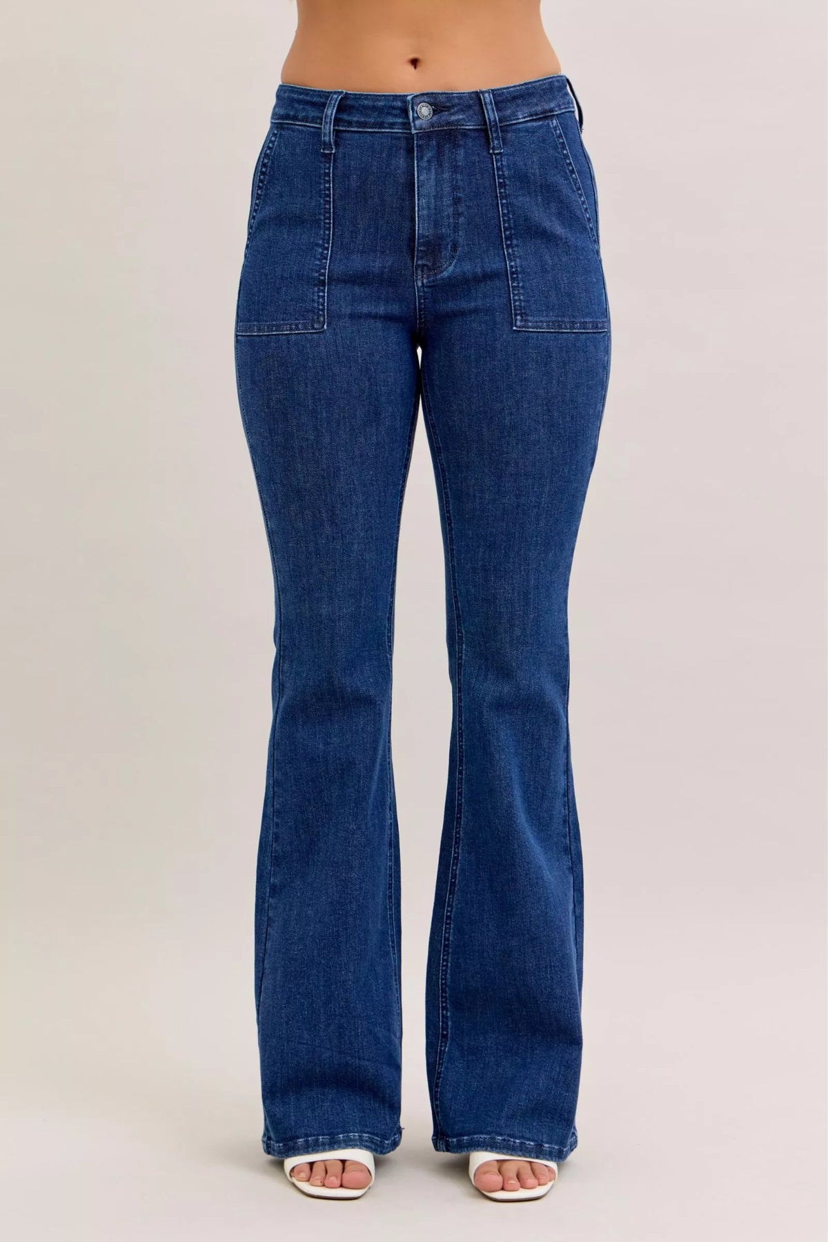 Judy Blue Flare Jeans High Waist Dark Wash with Front Patch Pockets DK