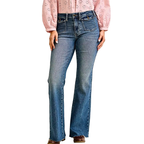 Judy Blue Flare Jeans Mid-Rise Retro Front Flap Pockets Medium Denim Wash Trousers