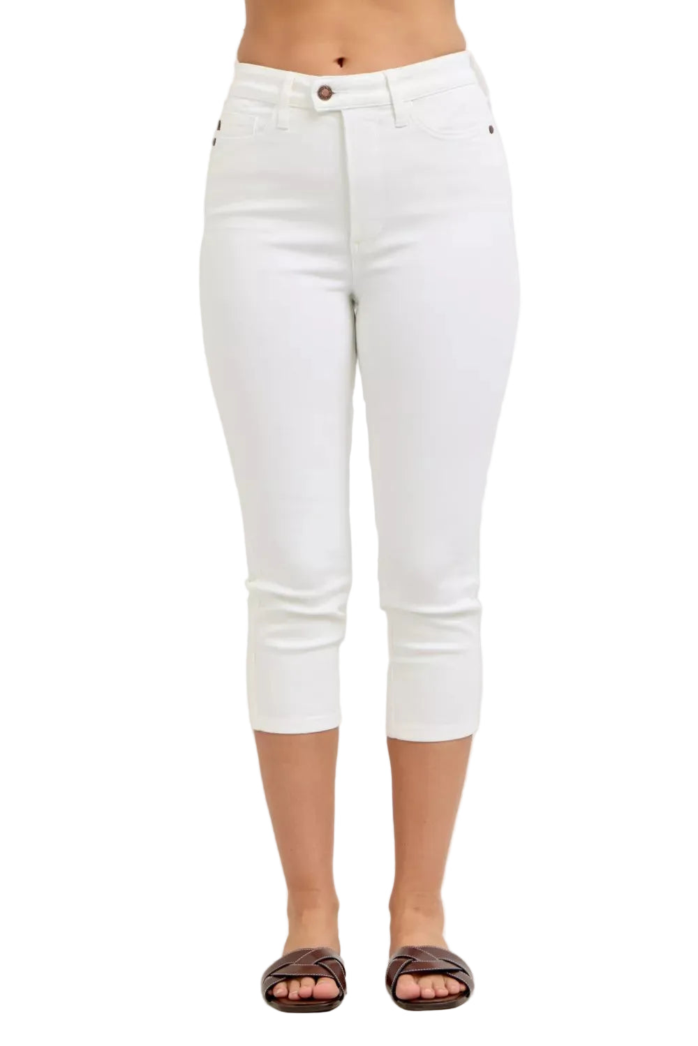 Judy Blue High Waisted Capri Pants White Extended Waistband Casual - Styleinger