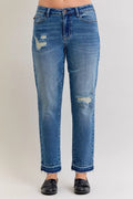 Judy Blue Jeans Boyfriend Patch & Repair Destroy Release Hem Mid Rise Plus Sizes MD Judy_Blue_Jeans_Boyfriend_Patch_Repair_Destroy_Release_Hem_Mid_Rise_Plus_Sizes Trendsi