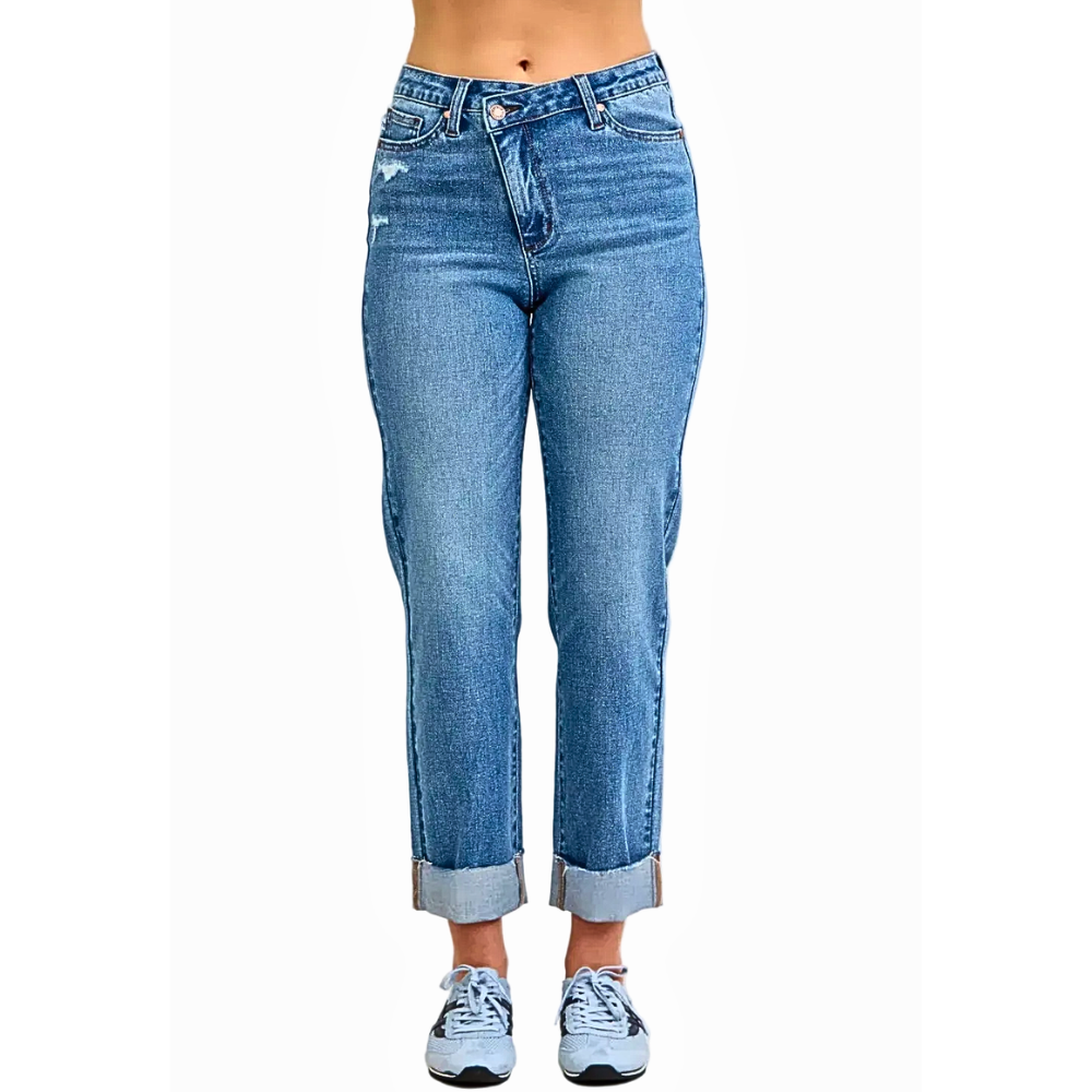 Judy Blue Jeans Crop Roll Hem High Waisted Soft Medium Wash Denim Pants