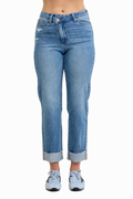 Judy Blue Jeans High Waist Bf Criss-cross Mild Destroy with Single Cuff MD Judy_Blue_Jeans_High_Waist_Bf_Criss-cross_Mild_Destroy_with_Single_Cuff-Max-Origin Trendsi