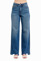 Judy Blue Jeans High Waist Tummy Control Chew Hem Destroy Wide Denims MD Judy_Blue_Jeans_High_Waist_Tummy_Control_Chew_Hem_Destroy_Wide_Denims Trendsi