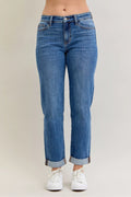 Judy Blue Jeans Mid Rise Boyfriend Classic Cuffed Plus Sizes Women's Denim MD Judy_Blue_Jeans_Mid_Rise_Boybriend_Classic_Cuffed_Plus_Sizes_Women_s_Denim Trendsi