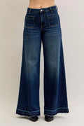 Judy Blue Jeans Wide Leg High Waist Palazzo with Front Patch Pockets DK Judy_Blue_Jeans_Wide_Leg_High_Waist_Palazzo_with_Front_Patch_Pockets Trendsi