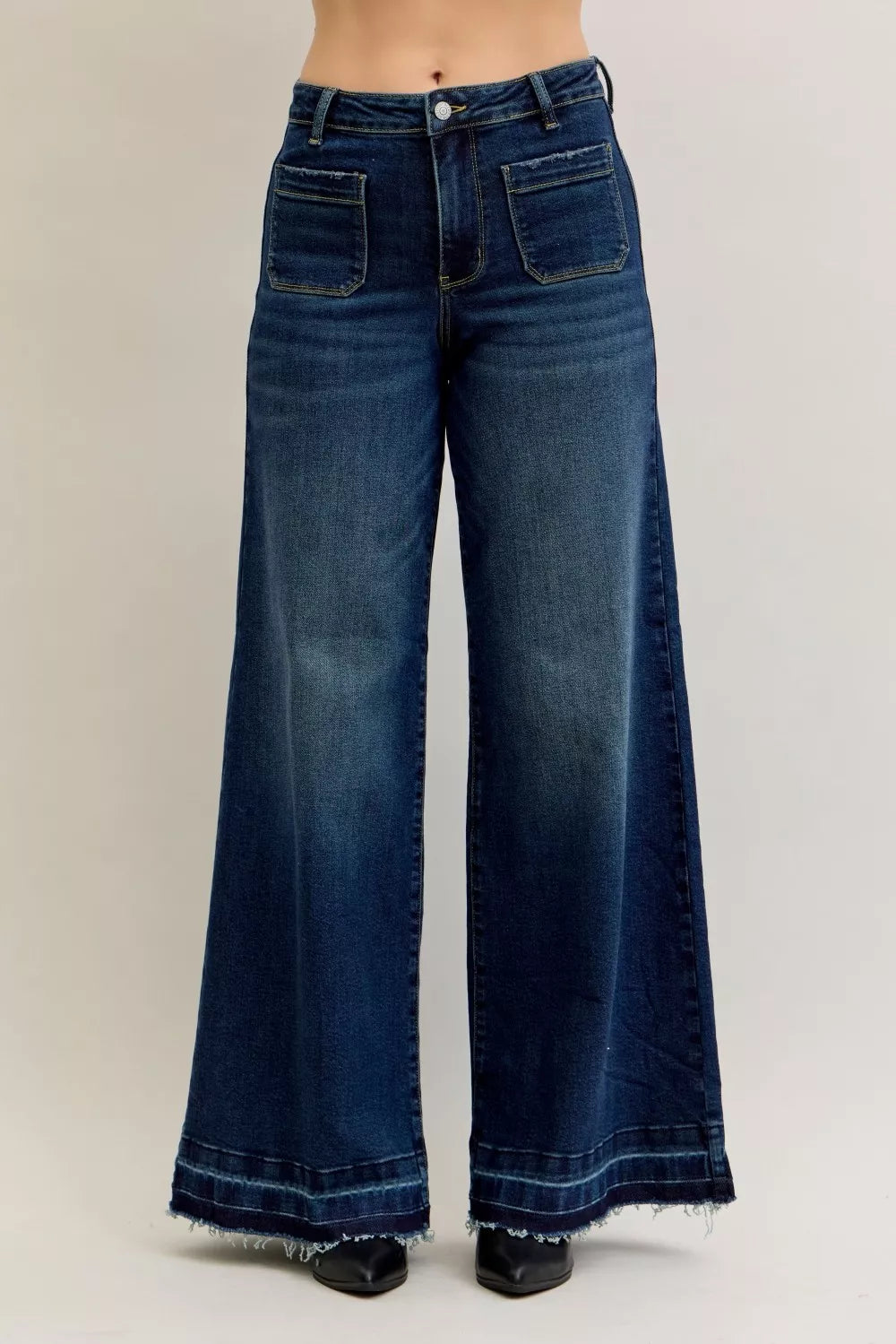 Judy Blue Jeans Wide Leg High Waist Palazzo with Front Patch Pockets DK