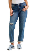 Judy Blue Mid Rise Boyfriend Embroidered Repair Patch Jeans