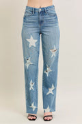 Judy Blue Rigid Magic Star Destroy 90's Straight High Waist Women's Denims MD Judy_Blue_Rigid_Magic_Star_Destroy_90_s_Straight_High_Waist_Women_s_Denims Trendsi