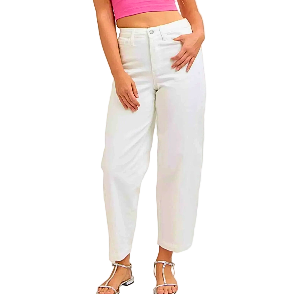 Judy Blue White Barrel Jeans High-Waisted Denim Comfort Pants