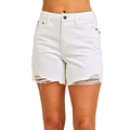 Judy Blue White Dad Denim Shorts High Waist Distressed Hem Casual Women's Jeans
