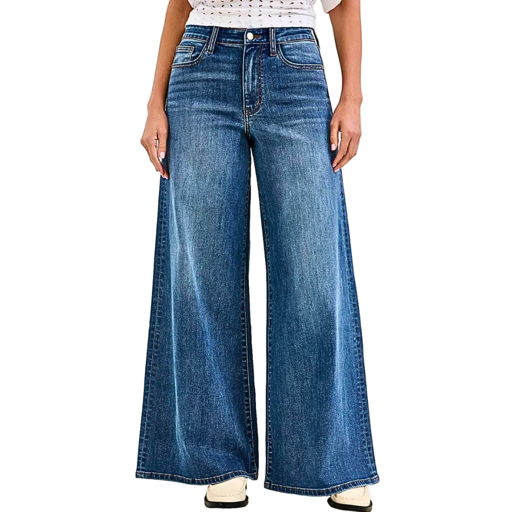 Judy Blue Wide Leg Jeans High Waist Palazzo Medium Wash Denim Loose Trousers