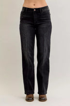 Judy Blue Womens Jeans Black Straight Western Seam Detail Mid Rise Denim Pants BK Judy_Blue_Womens_Jeans_Black_Straight_Western_Seam_Detail_Mid_Rise_Denim_Pants Trendsi