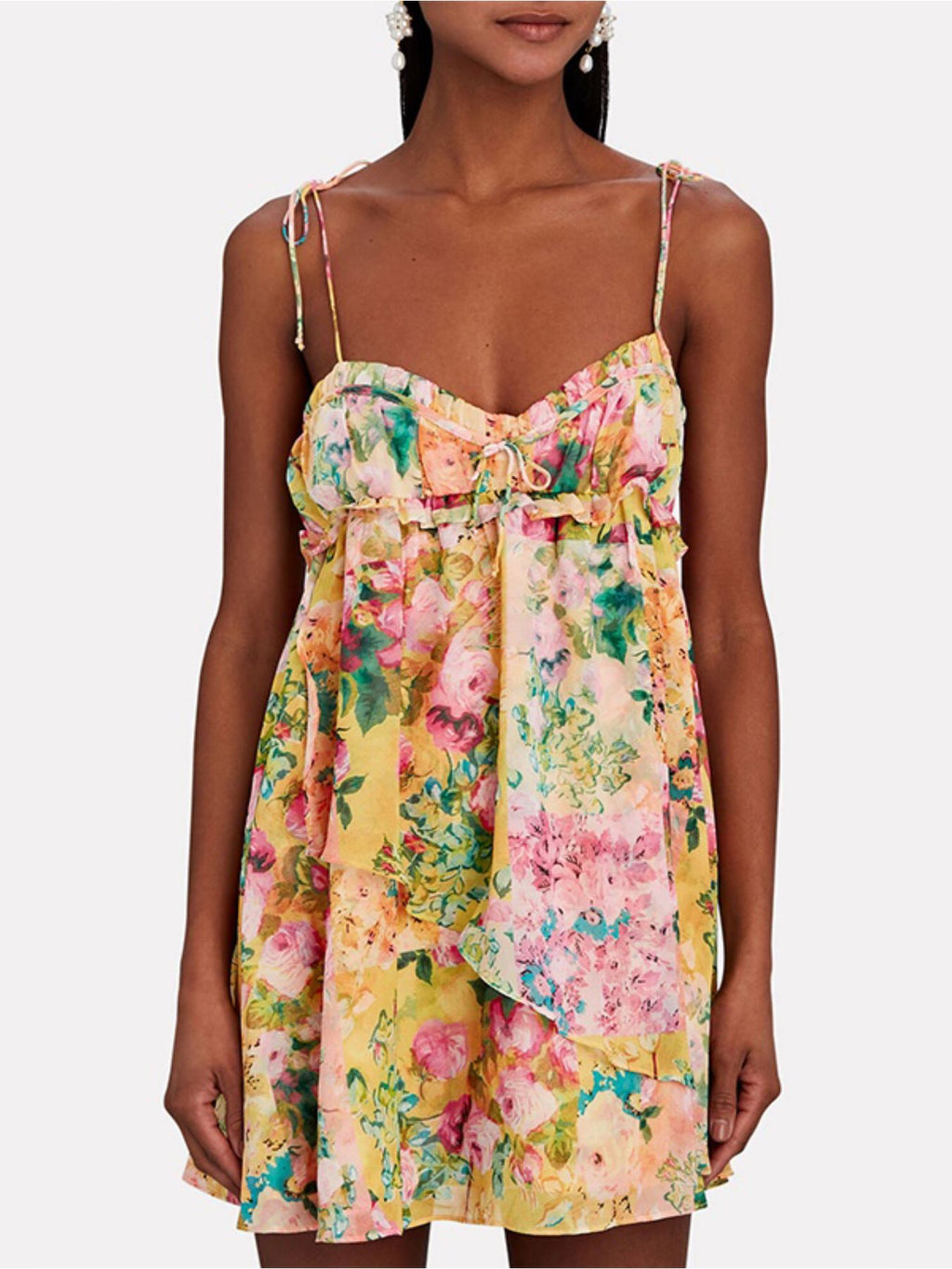 Mini Cami Dress Floral Colorful Print Tie-Shoulder Ruffled Sleeveless