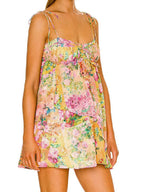 Mini Cami Dress Floral Colorful Print Tie-Shoulder Ruffled Sleeveless