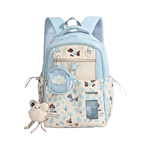 Kid Nylon Backpack Dog Pattern Zipper Aesthetic Lightweight Junior Light Blue