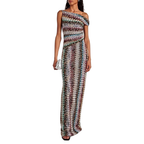 Knit Maxi Dress Zigzag One-Shoulder Multicolor Ruched Long Party Dresses