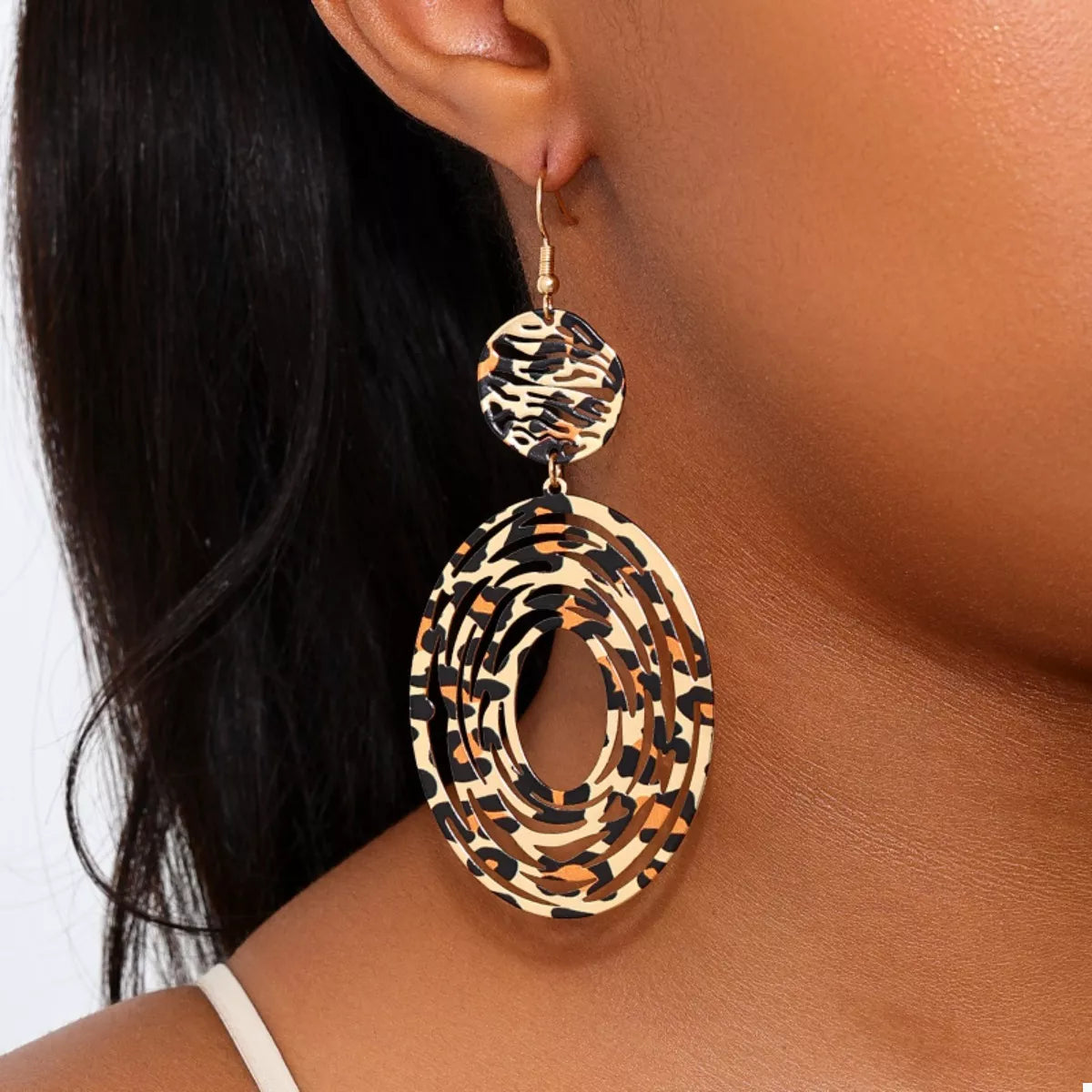 Leopard Print Dangle Earrings Round 18K Gold-Plated Jewelry Leopard Print One Size Leopard_Print_Dangle_Earrings_Round_18K_Gold-Plated_Jewelry Trendsi