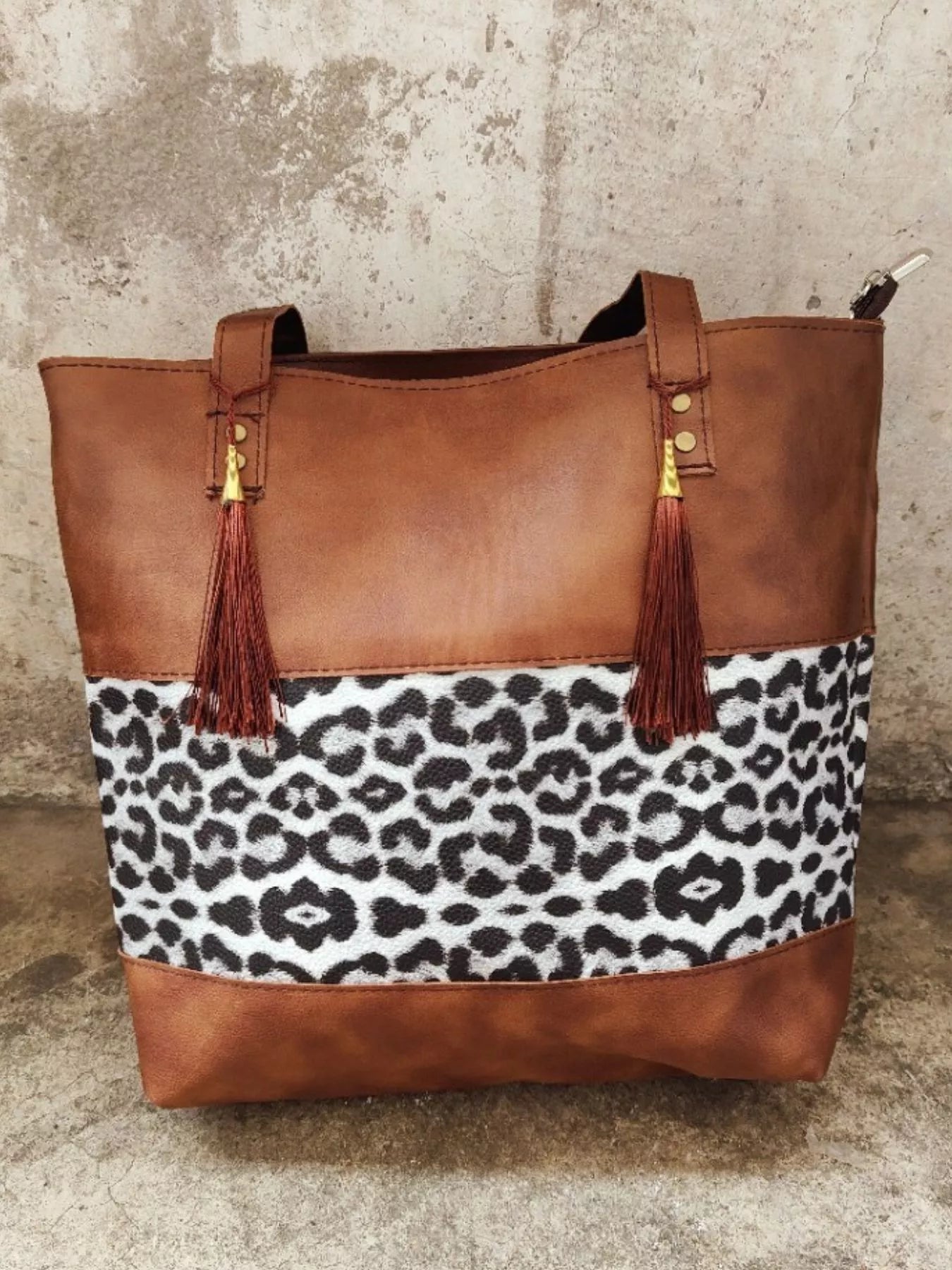 Leopard Tote Bag Tassel Pu Leather Small Brown Women's Handbags Leopard_Tote_Bag_Tassel_Pu_Leather_Small_Brown_Women_s_Handbags Trendsi