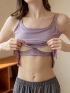 Women's Casual Basic Cami Top Built-in Bra Double Strap Tank Solid Blouses