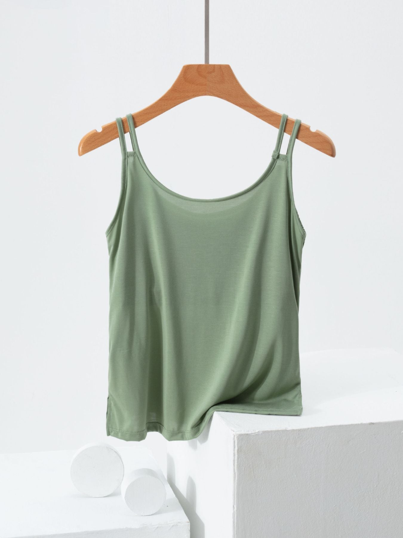 Women's Casual Basic Cami Top Built-in Bra Double Strap Tank Solid Blouses