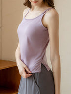 Women's Casual Basic Cami Top Built-in Bra Double Strap Tank Solid Blouses