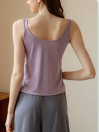 Women's Casual Basic Cami Top Built-in Bra Double Strap Tank Solid Blouses