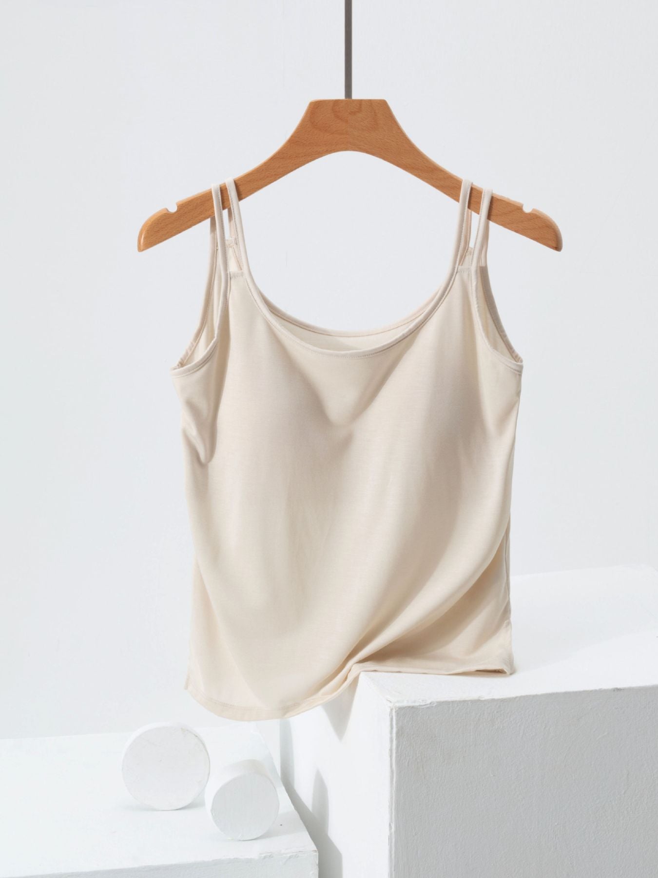 Women's Casual Basic Cami Top Built-in Bra Double Strap Tank Solid Blouses