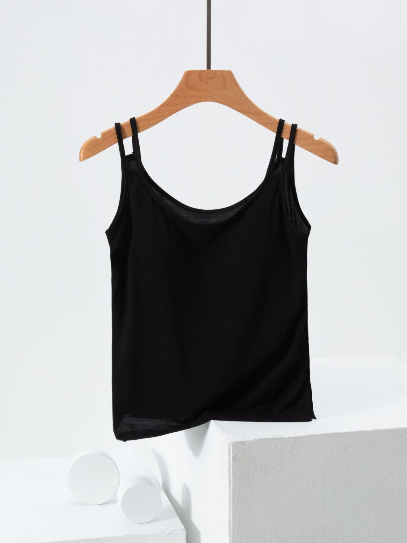 Women's Casual Basic Cami Top Built-in Bra Double Strap Tank Solid Blouses